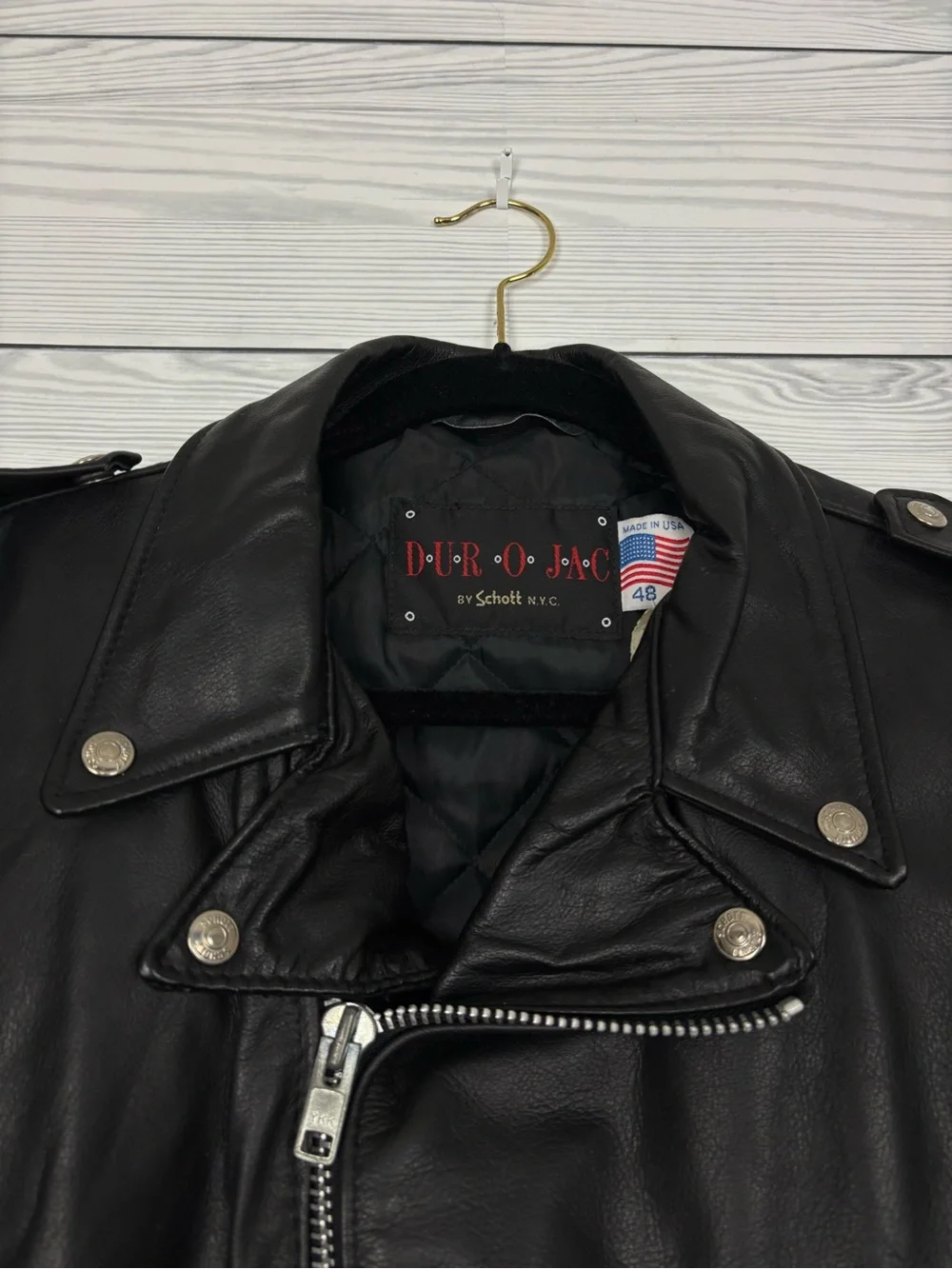 NWT VINTAGE SCHOTT LEATHER MOTORCYCLE JACKET DUR O JAC 48 BELTED USA 80s 90s